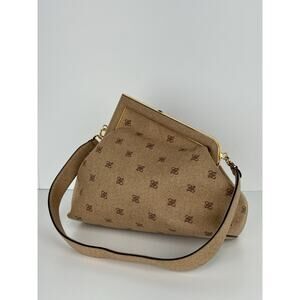 Fendi First Medium Shoulder Bag in Camel Flannel with Karligraphy Motif D-6